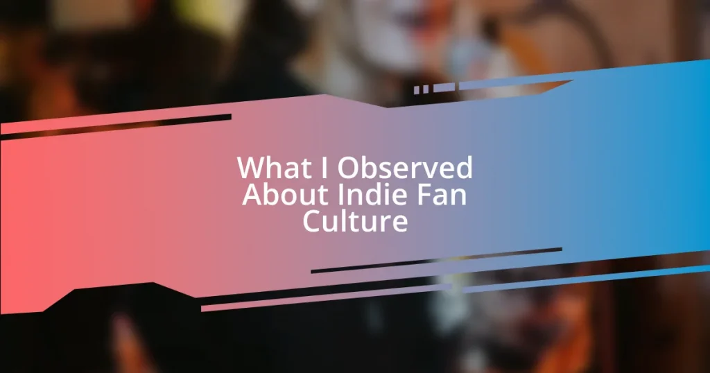 What I Observed About Indie Fan Culture